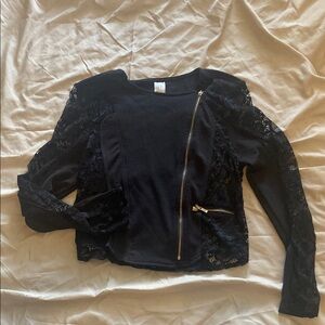 Black Lace Jacket with Gold Zipper